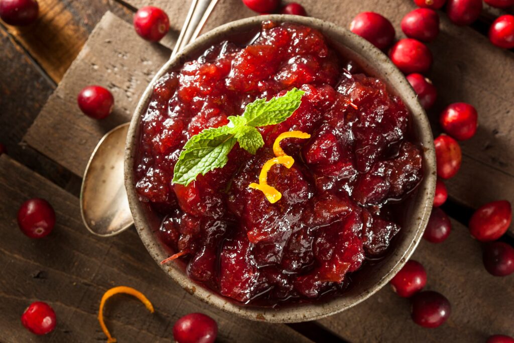 Close up top down image of the easiest cranberry sauce recipe.