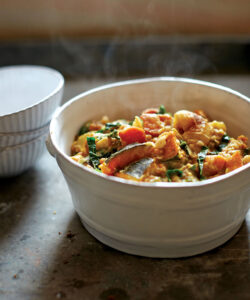 Roasted Autumn Vegetable Cannellini Bean Stew with Spelt Berries and Kale by Amy Chaplin