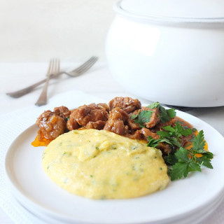 Slow Cooked Shetland Lamb Casserole with Creamy Herbed Polenta