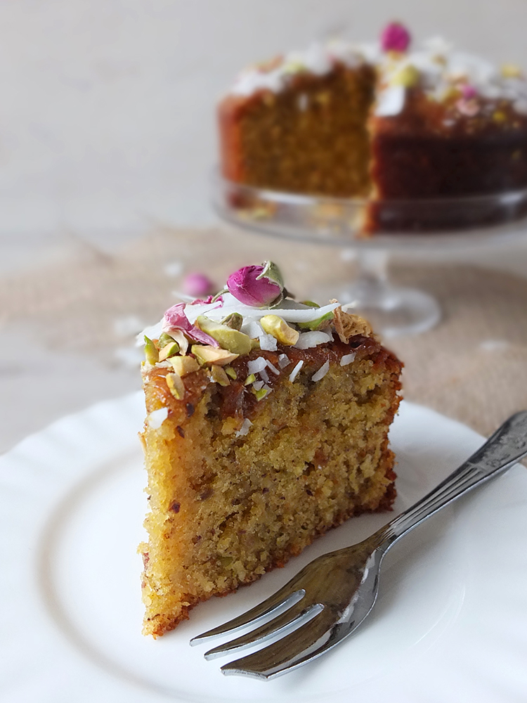 Pistachio & Coconut Cake with Rose Syrup