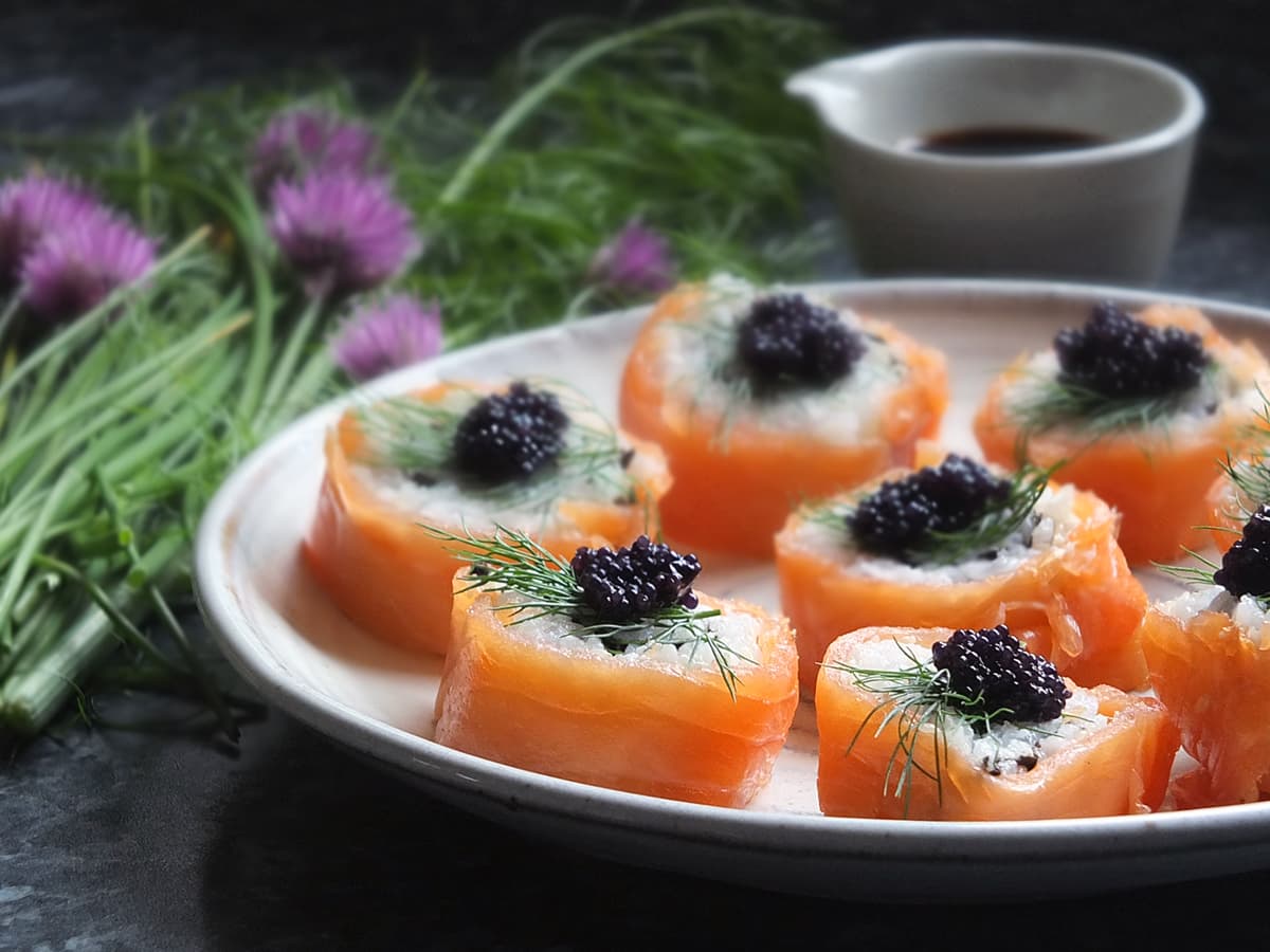 Smoked Salmon Uramaki with Black Lumpfish Caviar - Elizabeth's