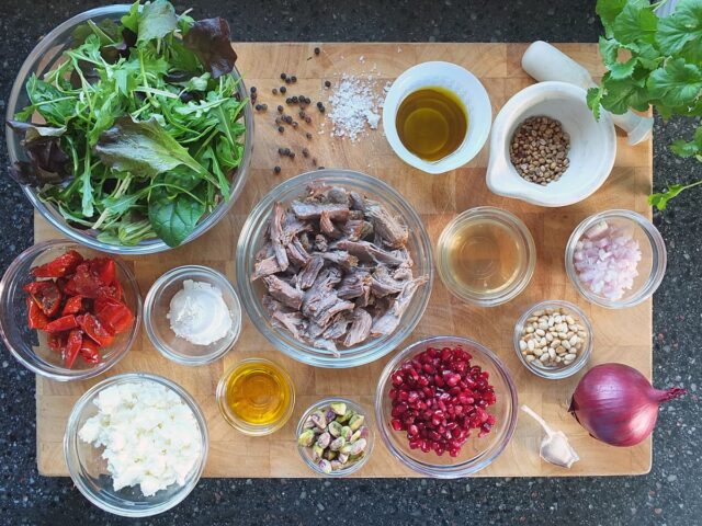 Crispy Lamb Salad with Coriander Vinaigrette - Elizabeth's Kitchen Diary